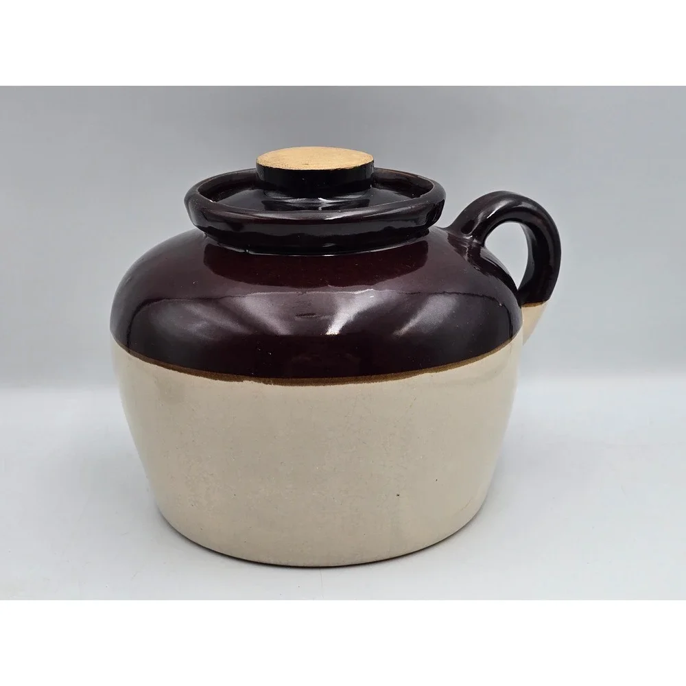 Unbranded Stoneware Bean Pot Brown Good Two Tone USA Pottery‎ Crock